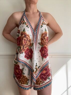 FARM Rio Brazil Exclusive White Floral Halter Top and Shorts Set